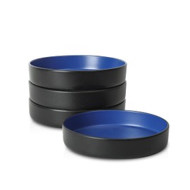 Stone Lain Albie Stoneware Bowl Set, 4-Piece Pasta Bowls for Kitchen, Ceramic Serving for Noodles, Fruit, Cereal, Dinner - Microwave & Dishwasher Safe, Black