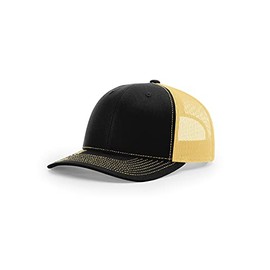 Richardson 112 Trucker OSFA Baseball Hat Ball Cap, Black/Vegas Gold