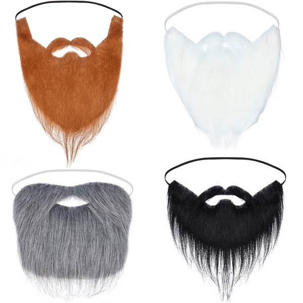 4 Pieces Fake Beards Halloween Funny Fake Mustache Fake Whisker for Halloween Costume Party Supplies