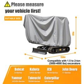 LOKISBEAURY Mini Excavator Cover Fits 3000-4000 lbs Models, Mini Excavator Covers Waterproof Compatible with Bobcat E20/Kubota U17/Caterpillar/John Deere 17G, 600D Excavator Cover, Heavy Duty Excavator Cover.