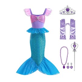 Dressy Daisy Shimmery Princess Mermaid Tail Fancy Dress Birthday Party Costume with Accessories for Little Girls Size 7-8