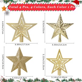 CREATCABIN 4Pcs 4 Styles Star Plastic Christmas Tree Topper 3D Star Topper Ornaments Decorations Hollow with Golden Snowflake Projector for Christmas Tree Party Decoration Display 5.19x6.69 Inch