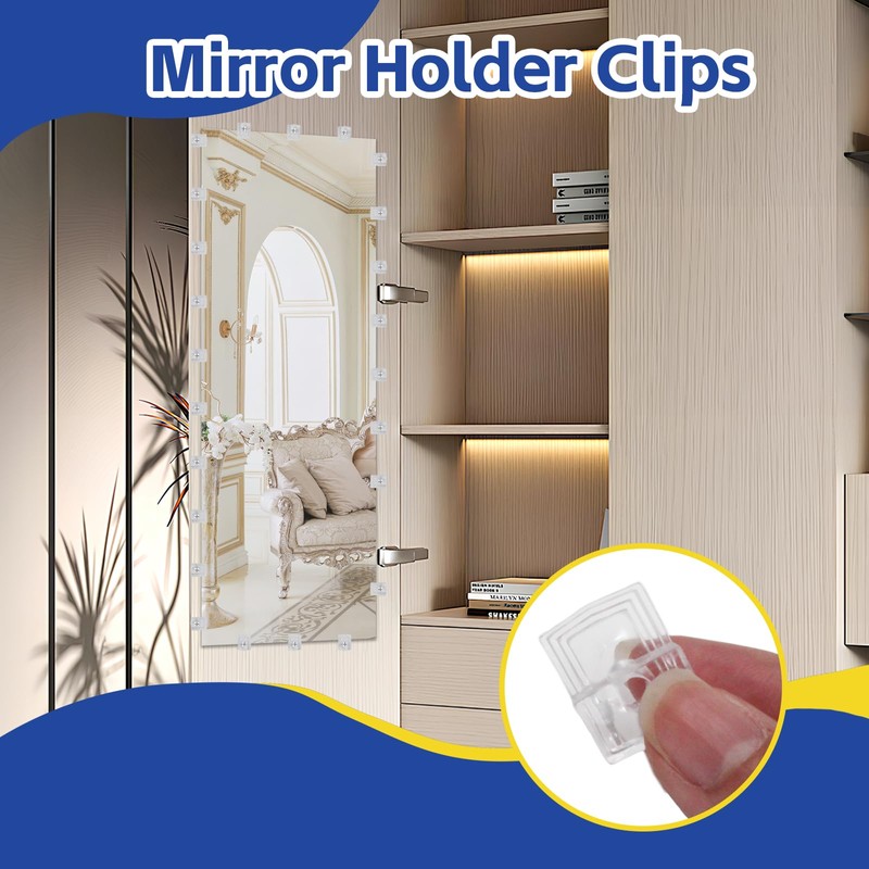 suiwotin 25pcs Mirror Hanging Clips, Plastic Glass Retainer Clips, Clear