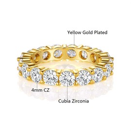 MDFUN 18K Yellow Gold Plated 4.0mm Round Cubic Zirconia Eternity, Engagement, Wedding Band Ring for Women, gemstone, Cubic Zirconia