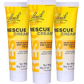 Crema de rescate de Bach, cuidado de la piel hidratante para manos, cuerpo y cara, manteca de karité, esencias florales homeopáticas para aliviar el estrés, sin fragancia, sin parabenos, paquete de 3, 1.06 onzas de Ea