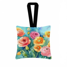 Caroline's Treasures Ranunculus in Watercolor Hanging Square Fabric Ornament 3.5 × 3.5 Decorative Door-Knob & Tree Hanger, Soft Fabric