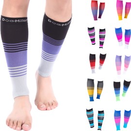 Doc Miller Manga de Compresión Para Pantorrillas (1 par) 20-30 mmHg Medias de Compresión Mangas Para Ejercicio, Recuperación, Dolor, Varices y Calambres en Piernas (Negro Morado Gris, 3X-Grande)