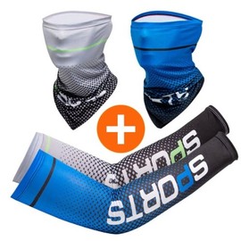 UPF50+ UV Protection Cooling Arm Sleeves + Neck Warmer 1+1 Set, Sun Shield Arm Cover for Women Golf Outdoor Sports