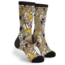 Japanese Cuisine Sushi Roll And Ramen Unisex Adult Fun Cool 3D Print Colorful Athletic Sport Novelty Crew Tube Socks