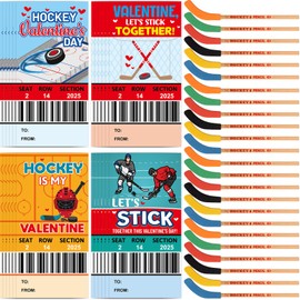 Fancy Land Valentines Day Hockey Themed Gifts Set Valentine Card with Hockey Pencil for Kids School Classroom Holiday Exchange Party Supplies 24 Sets