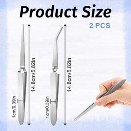 2 Stück Kreuzverriegelungs Pinzette, Kreuzpinzette, gebogen und gerade, Edelstahl Splitterpinzette Set, Feinmechaniker Feine Gebogene Pinzette für DIY Basteln, Schmuckherstellung, Elektroniklabor