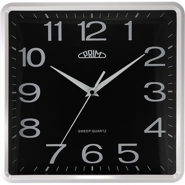 PRIM Square Design Plastic Wall Clock, Square, Arabic Numerals, White/Black,