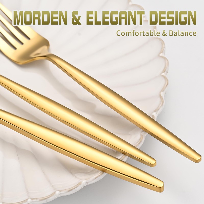 ERVILO 60-Piece Gold Silverware Set for 20, Food Grade Stainless