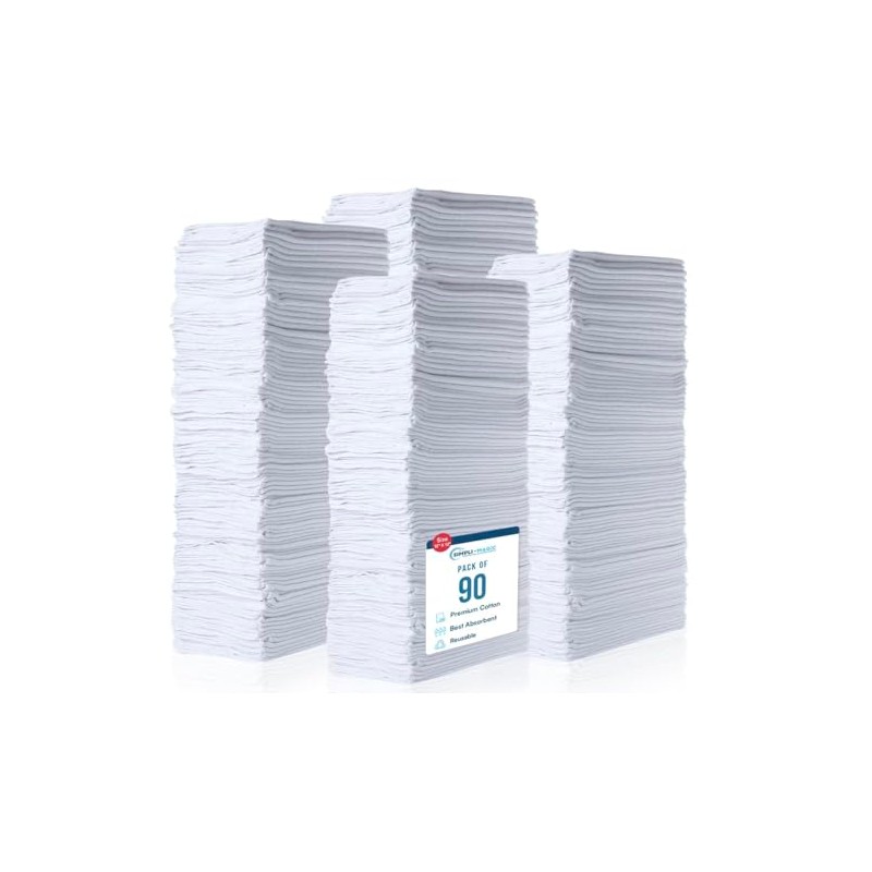 Simpli-Magic Cotton Shop Towels, Commercial Grade White, 90 Pack, Size: