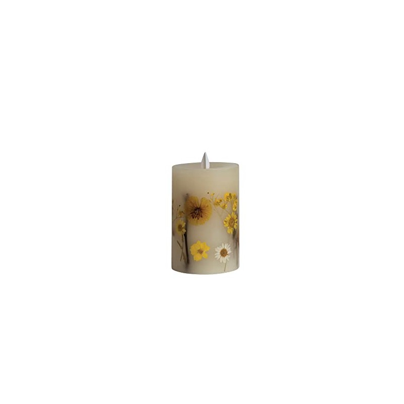 Creative Co-Op Pillar Daisy Inlay and Timer, Multicolor LED Candle,