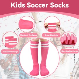 Tphon Kids Girls Soccer Socks Toddler Youth Football Socks Knee High Softball Socks for 3-6 Years Tube Socks 1 Pair
