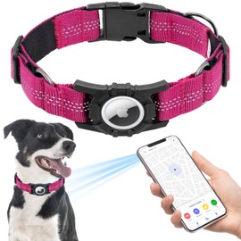 Seyezo Airtag Dog Collar, Upgraded Reflective Airtag Dog Collar Holder, Heavy Duty Pet Collar with Airtag Holder, Adjustable Nylon Puppy Collars for Small Medium Large Dogs(S(12.6’’-14.5’’), Rose red)