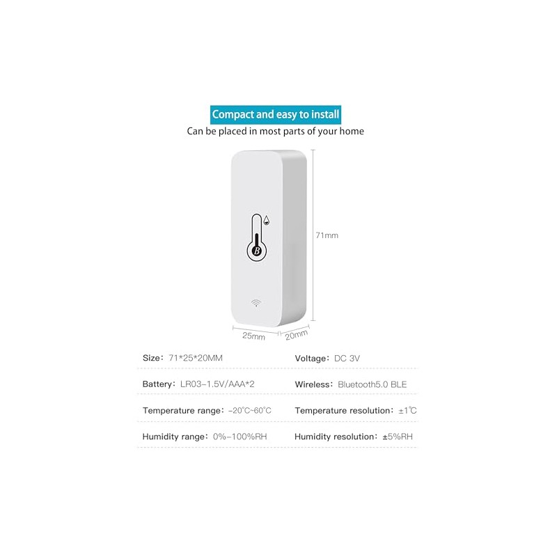 Bluetooth Thermometer Hygrometer Wireless Temperature Sensor Humidity Sensor with Notification