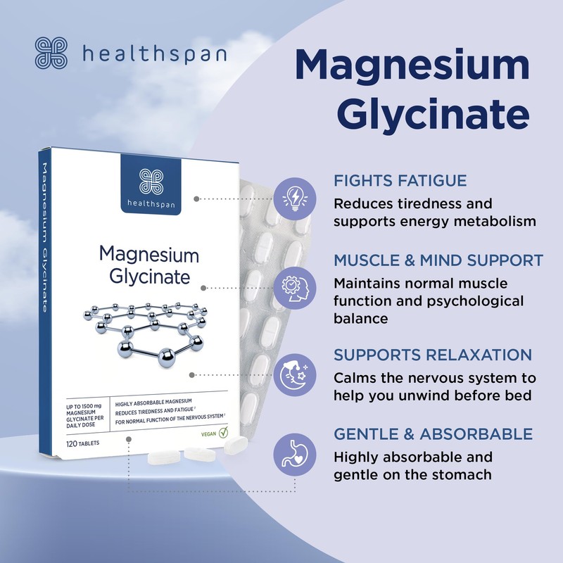 Healthspan Magnesium Glycinate 1500mg (120 Tablets) | Unwind at Bedtime