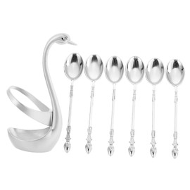 Ciieeo 1 Set Swan Cutlery Combination Elegant Alloy Dessert Spoons with Stylish Base Holder for Table Decoration Easy to Clean and Dry for Home Use