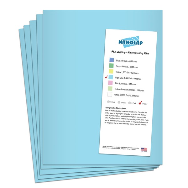 NANOLAP PSA Lapping Film, 5 Pc 9 Micron (1,800 Grit)