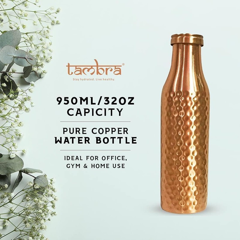 Tambra Pure Copper Jointless Vintage Water Bottle for Drinking, Handcrafted
