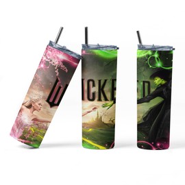 Wicked The Movie, Water Bottle Tumbler for Girls Set, Fantasy Design with Straw Gift Wizard of Oz Ariana Grande x1