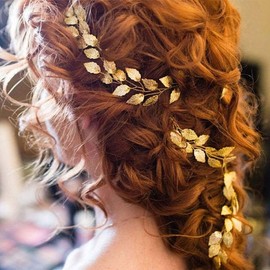 Asooll Bride Wedding Hair Vine Gold Leaf Hair Piece Decorative Hair Accessories for Women