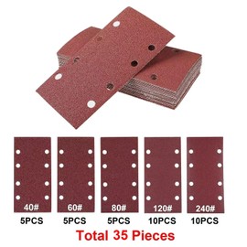 Sandpaper for Electric Sander, 35pcs Sanding Sheets 93x185mm Electric Sander Pads 8 Holes Hook and Loop Sanding Pads 40 60 80 120 240 Grits Sander Sheets for Sanding Polishing Wood
