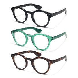 AMOMOMA 3 Pack Classic Round Reading Glasses for Women Men,Retro Blue Light Computer Reader Frame AM6142 C1+C4+C6 0.0X