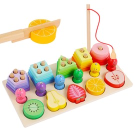 Skyelta Wooden Sorting Stacking Montessori Toys,Shape Sorter Toys for Toddlers,Color Sorting Sensory Toys,Early Educational Puzzles for Years Old,Boys and Girls Gifts