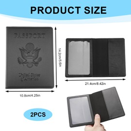 kwinfei 2PCS Blocking Passport Holder & Travel Wallet,Black PU Leather Organiser with Secure Compartments for Passports, Credit Cards, Boarding Passes, IDs and Cash,Lightweight Travel Accessory