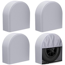 eletecpro RV Tire Covers Set of 4 with Waterproof Coating and Heavy Duty 600D Oxford, Windproof Tire Accessories for Trailer, Truck and Camper, Fits Tire Diameters 26-28.75 Inches, Gray