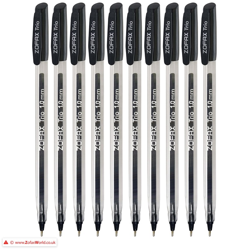 ZOFAX Trio Ballpoint Pens, BLACK, 1.0mm Medium Point, Pack of