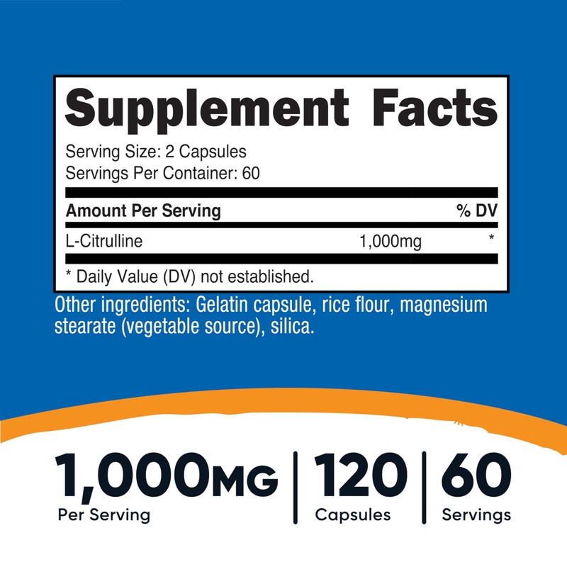 Nutricost L-Citrulline 500mg, 120 Capsules - Gluten Free, Non-GMO, 1000mg