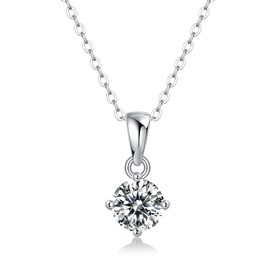 Moissanite Solitaire Pendant Necklace | Lab Grown 1.0ct Diamond & Platinum Plated Pendant | Sterling Silver Necklace for Women | Moissanite Necklaces for Women | Womens Jewelry