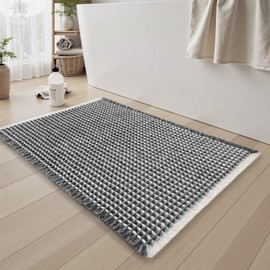 Unique Waffle Bath Mat Non Slip Super Absorbent Bath Mats for Bathroom Floor 3D Two Tone Waffle Quick Dry Bathroom Mat with Tassels Machine Washable Bathroom Rug Beside Tub, 17" x 24"
