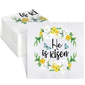 Crtiin 100 Pcs Easter Paper Napkins Disposable He Is Risen Cocktail Napkins 3 Ply for Spring Christian Religion Party Decoration Supplies