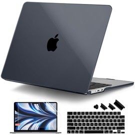DONGKE Compatible with MacBook Air 13.6 inch Case M4 M3 M2 2025 2024 2023 2022 A3240 A3113 A2681, Plastic Hard Shell & Keyboard Cover for MacBook Air M4 13 inch Case, Crystal Black