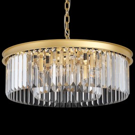 Modern Gold Crystal Chandelier,2-Tier Round Pendant Ceiling Fixture with Height Adjustable Luxury Hanging Chandelier for Dining Room,Living Room,Entryway,Bedroom,Kitchen,and Foyer (Gold Crystal-2)