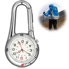 Nurse's Watch Emergency Service Accessories, Pocket Watch with Carabiner Nurse Watches Watch with Clip, Small + Pocket Watch Nurse Heart Rate Monitor Nurse for Cyclists Climbing Backpack, silver,