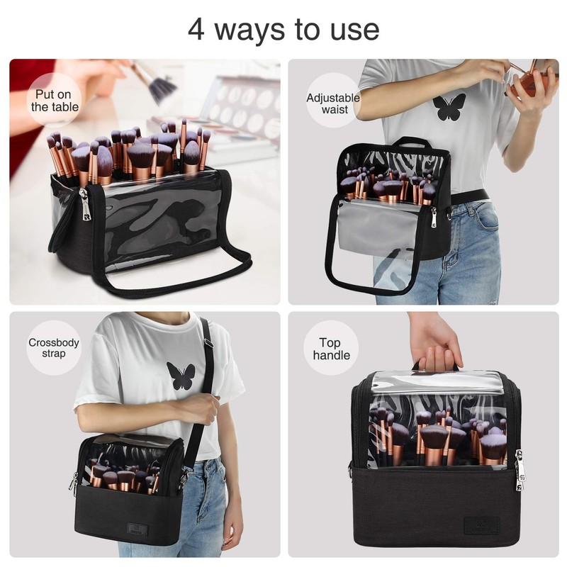 Relavel Travel Cosmetic Bag, Stand-up Makeup Brush Bag with Adjustable