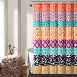 Lush Decor Bohemian Stripe Shower Curtain, 72" W x 72" L, Fuchsia & Orange - Boho Shower Curtain - Colorful Striped Bathroom Curtain - Maximalist & Boho Bathroom Decor