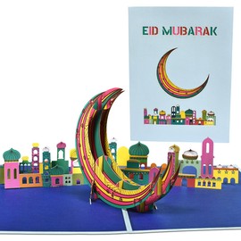 CNLITIHEKA 3D Ramadan Card Pop Up, Eid Mubarak Pop Up Card, Happy Eid Mubarak Card, Eid al-Fitr Celebration, Muslim Holiday, Includes Envelope.