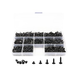 LBY 1000pcs M2.3 M2.6 Truss Head Self-Tapping Screws, Wafer and Pan Washer Screw, 10 Sizes Assortment Kit, Carbon Steel (Blacking)