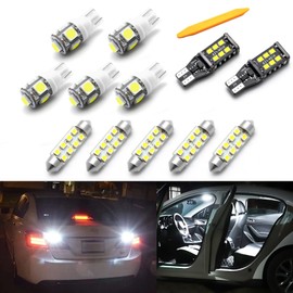 Xotic Tech 12x White LED Interior Door Map Dome Trunk/Cargo Lights-Canbus + Exterior License Plate Light Bulbs Combo Kit + Install Tool Compatible with Ford F150 1997-2003