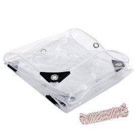 Clear Vinyl Tarp with Grommets, PVC Clear Tarp 14 Mil Thick, Protects Against Water, Uv-Ray, Tear, Waterproof Transparent Cover for Patio and Outdoor Spaces (8‘×10’)
