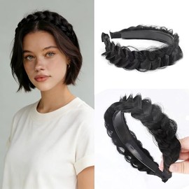 Diadema Trenzada Ancha Y Despeinada De Cabello Sintético Con Dientes, Diadema Elástica Para El Cabello, Accesorio De Belleza Para Peluca, Diadema Trenzada De Cola De Pez, Postizo Para Mujer(N