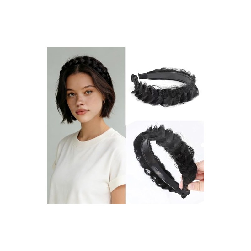 Diadema Trenzada Ancha Y Despeinada De Cabello Sintético Con Dientes,