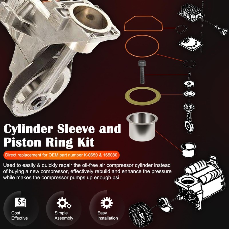 K-0650 Air Compressor Cylinder Sleeve and Compression Ring Replacement Kit